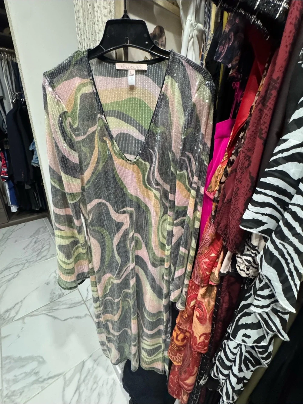 Hutch Sequin Swirl Coverup in Pink, Green, Black